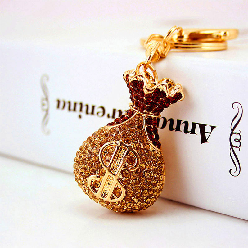 Wholesale Creative Diamond Crystal Money Bag Lucky Bag Metal Keychain